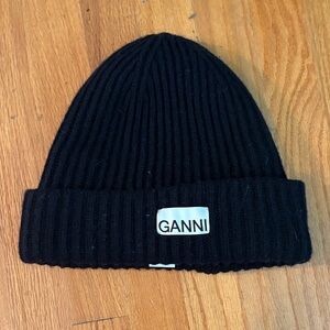 Ganni Classic Black Knit Beanie